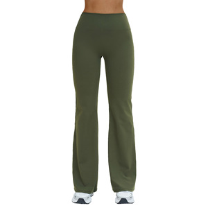 <strong>Women's</strong> High-Waisted Flared <strong>Pants</strong> Wide-Leg Slimming Sports Trousers Nylon Spandex Solid Color - Product Image 4