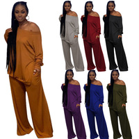Conjunto de ropa de talla grande para mujer, pantalones de pierna ancha y Top dividido, informal, 2 piezas