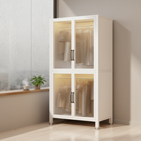 Armoire autoportante en acier pour chambre à coucher, meuble de rangement avec panneau transparent, porte en métal, résistante à l'humidité