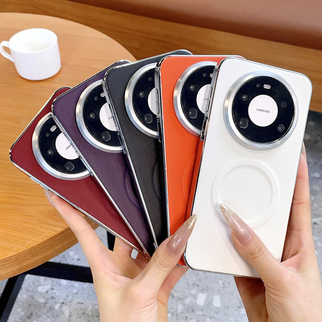 Plated silver edged PU leather magnetic anti drop phone case suitable for Huawei Mate80Promax Mate70Pro Mate60Pro