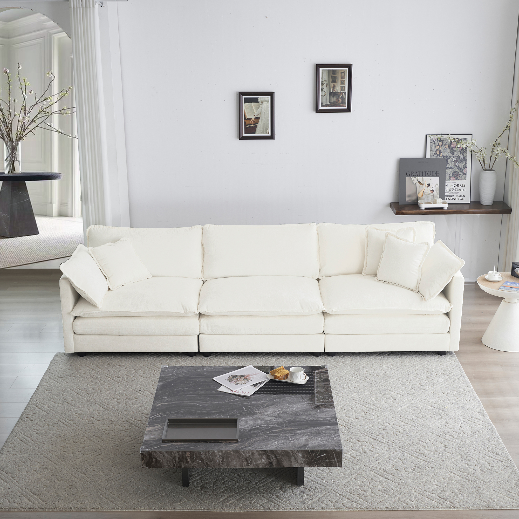White + Chenille + 3 Seat
