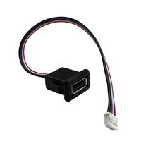 Connecteur de charge USB 2.0 femelle 2/4 broches avec câble PH, bornes électriques et fil de soudure pour prise de chargeur USB