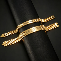 Bracelet d'identification personnalisé en acier inoxydable pour homme, chaîne polie or et argent, bracelet gravé avec nom et logo, bijoux OEM ODM
