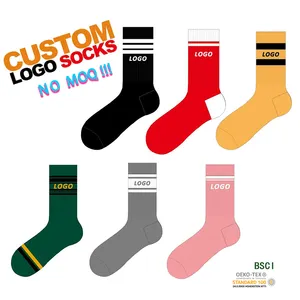 Custom Logo No Minimum Order Design Own Fashion Embroidery Jacquard Mens Sports Cotton Crew Socks