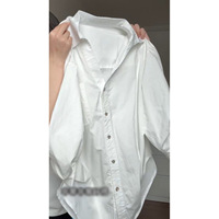 Blus Poliester Serbaguna Chic Bergaya Preppy Putih untuk Wanita Musim Semi/Gugur 2026, Atasan Longgar Santai Efek 3D