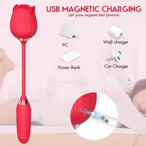 Vibrateur <span class=keywords><strong>rose</strong></span> télescopique à poussée, stimulateur du point <span class=keywords><strong>G</strong></span>, silicone+ABS, rechargeable par USB, étanche IPX7, 10 fréquences - Product Image 6