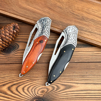 Damascus-patroon outdoor campingmes multifunctioneel draagbaar opvouwbaar mini fruitmes roestvrijstalen lemmet hout DIY OEM