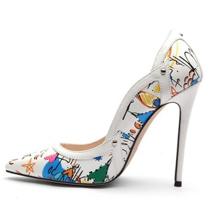 Sexy Thin-heeled Women Pointy Toe High <b>Heels</b> Stiletto Pumps Large Size 45 Basic Art Graffiti Dress Shoes Party Shoes - Product Image 3