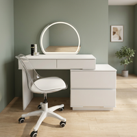 Mesa de Maquillaje Moderna, Ecológica y Duradera con Espejo Iluminado y Almacenamiento Blanco para Dormitorio