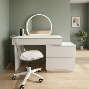 Modern Makeup <b>Vanity</b> <b>Table</b> with Lighted <b>Mirror</b> White Storage Desk for Bedroom Furniture - Product Image 4