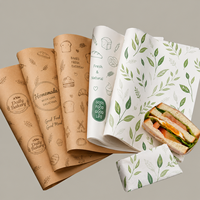 Bolsa de Papel Antigrasa para Alimentos, para Aperitivos Fritos, Alitas de Pollo, Papas Fritas, Resistente al Aceite/Grasa, Reciclable, Impresión Personalizada