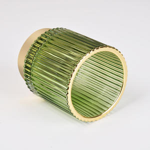 Borde dorado engrosamiento raya Almacenamiento de vidrio portalápices verde <span class=keywords><strong>oscuro</strong></span> ventosas cepillo de maquillaje cubo jarrón de mesa jardinera hidropónica - Product Image 4