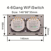 Interruptor de Pared Táctil Inteligente WiFi de 6 Canales, Panel de Vidrio con Control por Voz a través de la Aplicación Tuya Ewelink