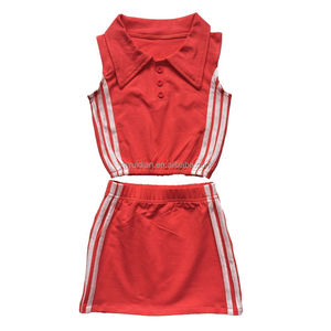 Set di t-shirt con risvolto senza maniche per ragazze Ruidian senza maniche in cotone con strisce laterali e Design gonna a-line per <span class=keywords><strong>abiti</strong></span> da <span class=keywords><strong>bambina</strong></span> - Product Image 4