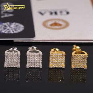 أقراط هيب هوب فاحص الماس لتمرير الأقراط الفضية العنقودية المويسانيتي الماسية للرجال جاهزة للشحن - Product Image 2