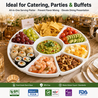 Plateau de service rond biodégradable multi-compartiments, jetable, 9 compartiments, en amidon de maïs, assiette écologique pour les événements, les mariages et les fêtes