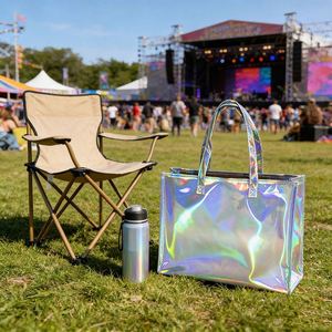 Fashion Holographic Pu Laser Shopping Portable Gift Bag for Trade Show Handbag - Product Image 4