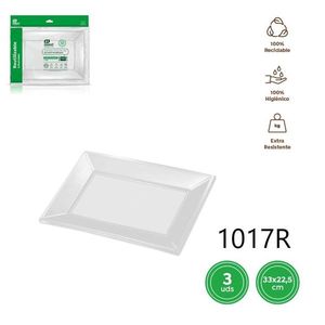 Contenedor Reutilizable para Alimentos 3U, Bandeja Desechable de Plástico 1017R, BANDEJA RECTANGULAR BLANCA 33X22.5CM, Rectangular para Cocina y Fiestas - Product Image 2