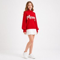 Pull tricoté tendance pour enfants, col roulé rouge, manches longues, mélange viscose, avec logo personnalisé, idéal pour l'automne et l'hiver, vente en gros