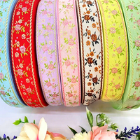 Ruban en nylon à filament brillant de 2,5 cm, broderie jacquard florale de style ethnique, accessoires pour cheveux, coiffes, garnitures pour chaussures, chapeaux et sacs, 50