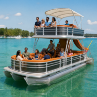 Bateau ponton de luxe en aluminium de 30 pieds pour 20 personnes, à double pont, avec toboggan et pont solaire, idéal pour les fêtes, les flottilles de location de stations balnéaires et les lacs.