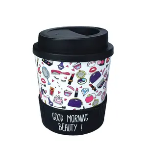 Beauty 250ml plastic coffee mug with Silicone band