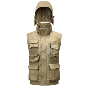 Chaleco de Pesca Multibolsillos para Hombre con Capucha Solar de Malla Desmontable, Chaqueta Táctica Ligera sin Mangas para Senderismo - Product Image 1
