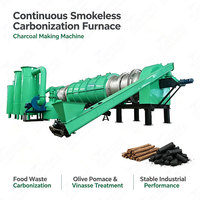 Four de carbonisation continu sans fumée pour la fabrication de charbon de bois à partir de déchets alimentaires, de marc d'olive et de vinasse