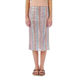 Falda de tubo a rayas personalizada para mujer, falda de ajuste favorecedor de cintura imperio con lentejuelas de arcoíris para ropa informal de verano - Product Image 5