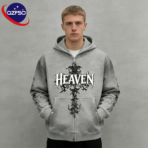QZFSO Sweat-shirt à capuche zippé pour homme, mode printemps, impression numérique, effet peinture pulvérisée et vieilli, grammage lourd, personnalisé - Product Image 1