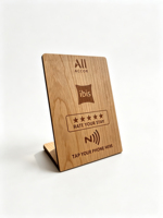 Support de table personnalisé en bois et PVC avec NFC sans contact 13,56 MHz pour avis Google, code social et menu imprimé pour restaurant