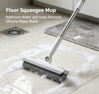 Brosse de nettoyage multifonctionnelle rotative Kalita New Style à long manche en acier inoxydable 320G pour sols de salle de bain et interstices de carrelage