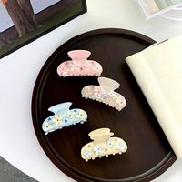 Barrette à cheveux YuAo chic de style coréen en acétate ornée de strass, motif floral papillon, design inspiré de la niche, pince requin pour chignon