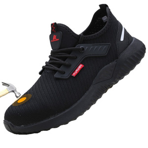 Flyknit Safety Shoes Men Steel Toe Anti Impact Puncture Resistant Breathable Low Top Lace Up Rubber Sole Black - Product Image 5