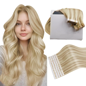 Extensions de cheveux à bandes adhésives européennes blondes de salon, cheveux vierges humains originaux avec mèches, extensions de cheveux à bandes adhésives invisibles - Product Image 1