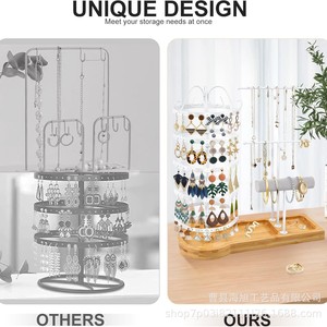 Earring And Jewelry <b>Display</b> <b>Stand</b> 5 Layers <b>Rotating</b> Desktop Organizer With Necklace Bracelet Holder Wooden Bamboo Base - Product Image 4