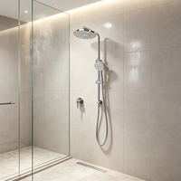 Système de douche apparent avec pommeau de douche pluie et douchette à main, mitigeur mural monocommande