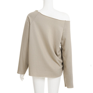 Camiseta de Manga Larga para Mujer, Holgada, Cómoda, Casual, Transpirable, con Hombros Tejidos, Deportiva, Color Liso, Otoño, Antipilling - Product Image 5