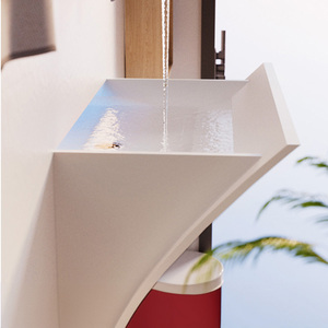 2024 <span class=keywords><strong>Coria</strong></span> Superficie sólida Diseño moderno Lavabo de piedra fundida artificial Sonrisa de lavado colgante de pared única para hoteles incluyendo escurridor - Product Image 2