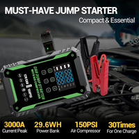 Démarreur de voiture portable 6 en 1 avec compresseur d'air, démarreur 3000A, batterie externe, booster de batterie de voiture