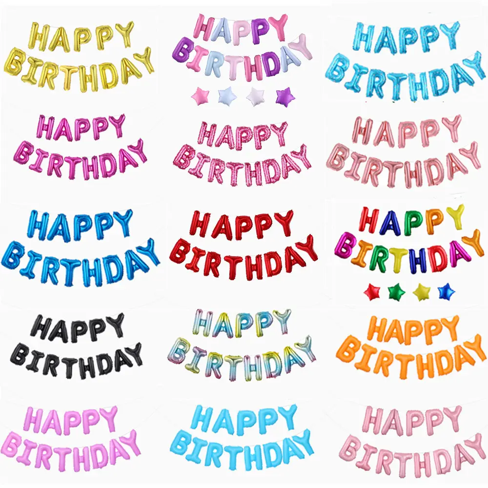 16 인치 생일 축하 풍선 배너 세트 블랙 레드 레인보우 선물 편지 알루미늄 다채로운 ballon 파티 장식