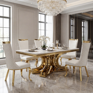 Factory Modern Home Stainless Steel Gold Frame Dinning <strong>Table</strong> Set Furniture Luxury <strong>Dining</strong> <strong>Table</strong> - Product Image 4