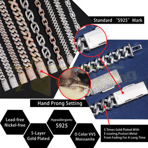 तेजी से शिपिंग थोक मूल्य स्टर्लिंग सिल्वर 925 आइस्ड आउट फाइन हिप हॉप ज्वेलरी वीवीएस मोइसानाइट डायमंड क्यूबन लिंक ब्रेसलेट चेन - Product Image 5