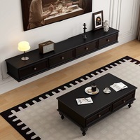 Meuble TV mural flottant en bois massif moderne, console multimédia minimaliste, ensemble de meubles de salon avec table basse