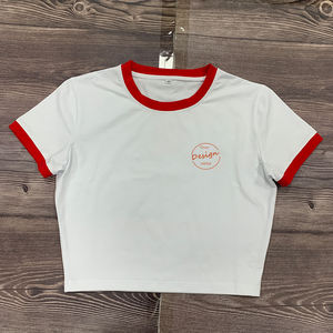 เสื้อยืดผ้าฝ้าย GSM 180น้ำหนักเบาสำหรับผู้หญิงเสื้อยืดเด็กทรงพอดีตัวปกติมีแถบสีกำหนดเองได้ - Product Image 5