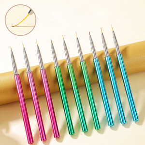 <b>Pink</b> Green Blue Metal Handle 3pcs 6mm 9mm 11mm Gel Nail Art Liner Brush Set Vegan Nylon Hair Manicure Salon Nail Art Brushes - Product Image 1