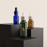 Flacon compte-gouttes en verre pour huile essentielle, bleu ambre vert, 5 ml-100 ml, récipient cylindrique pour sérum cosmétique avec couvercles