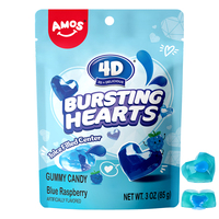 Bonbons gélifiés AMOS 4D Bursting Hearts en forme de cœur 3D, fourrés au jus de fruits véritable, saveur framboise bleue