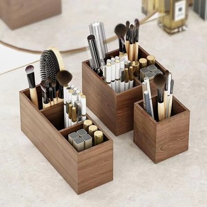 Wooden <b>Makeup</b> Organizer <b>Box</b> Large Capacity Desktop Storage For Cosmetic Brushes Pens Simple Modern Minimalist Style - Product Image 1