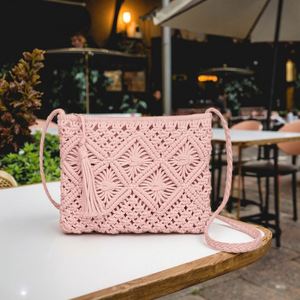 Crocheted Handmade Summer Beach Crossbody Bag Polyester Zip Fashionable Boho Shoulder <b>Purse</b> Travel Clutch - Product Image 1